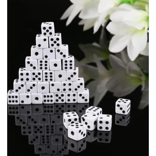 100pcs 8mm Plastic White Game Dice Six Sided Decider Birthday Parties Board Game