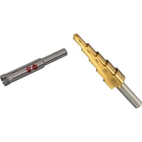 2x 8mm Dia Diamond Tipped Drill Bit Tile Glass Hole Saws & 1x HSS Drill Step Drill Tapered Titanium 4-12mm