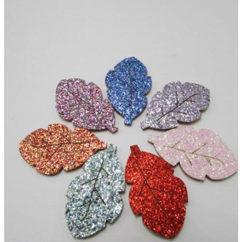30pcs/lot Mix Color Glitter Leaf Padded Applique Patches for Clothes Diy Accessories 2.6x4.5cm
