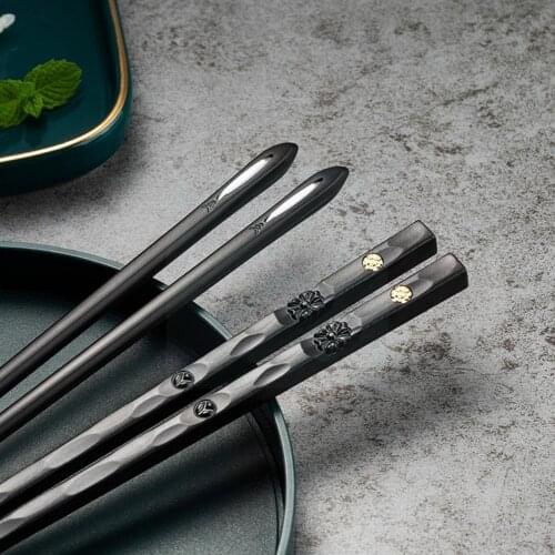 5 Pairs/Lot Black Non-slip Korean Japanese Alloy Steel Gift Chopsticks Chopsticks Chine Circular Metal Sticks Handmade Pack N4X3