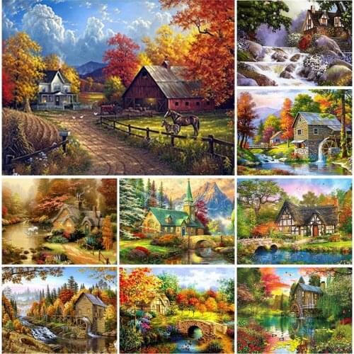5D DIY Diamond Painting Landscape Villa House Diamond Cross Stitch Kit Mosaic Exquisite Three-dimensional Home Decoration Gift