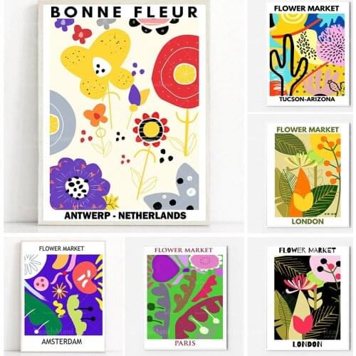 Affiches imprimées fleuries, affiches d'exposition, illustrations, affiches marché aux fleurs, art mural, décoration imprimée mo