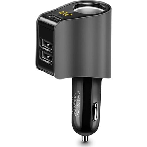 Three Port USB Car Charger LED Display Voltage Detection Socket Car Mobile Phone Charger Cigarette lighter Car Charger