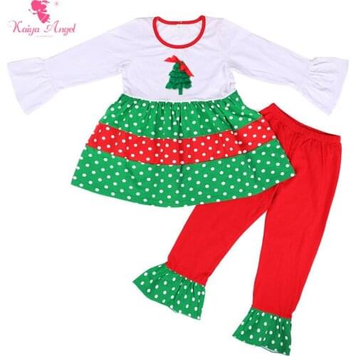 Kaiya Angel 2017 Christmas New Girls Clothes Long Sleeve Dress Pants Suit Tree Dot Shirt Children Costumes Kids Outfits