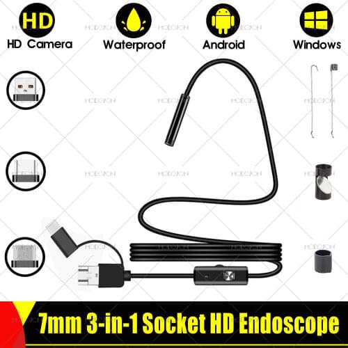 7mm 3-in-1 HD Endoscope Camera IP68 Waterproof 6 Led Light Zoomable Inspection Borescope Soft Hard Flexible Tube Cable Endoscope