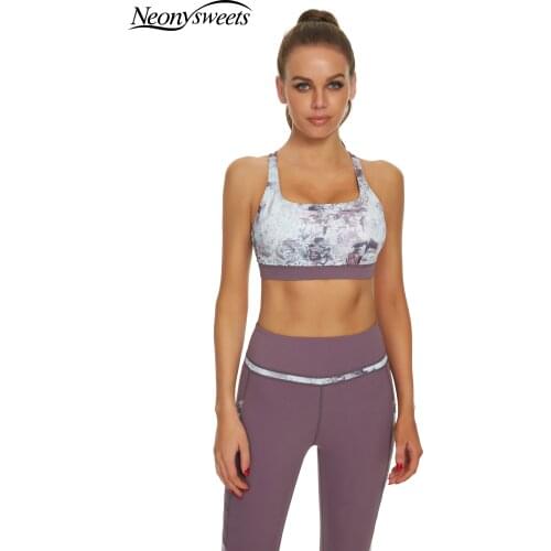 Neonysweets 2 Piece Yoga Set Luxury Print Women Bra+Long Pants Sportsuite For Women Fitness Sport Suit Women Sportswear