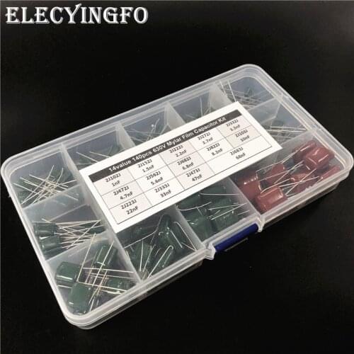 14Values x10 = 140pcs Mylar capacitor kit 630V 2J102J to 2J683J Polyester Film capacitor Assorted Kit with storage box