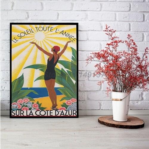Sur La Cote D' Azur France Print Colorful Vintage Travel Poster Riviera Broders Wall Art Pictures For Living Room Home Decor