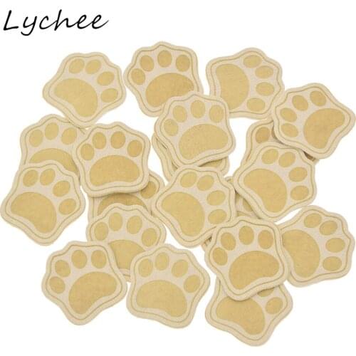 Lychee 20pcs Lovely Artificial PU Leather Handmade Animal Dog Paws Label Tags For DIY Craft Garment Decor Cloth Labels