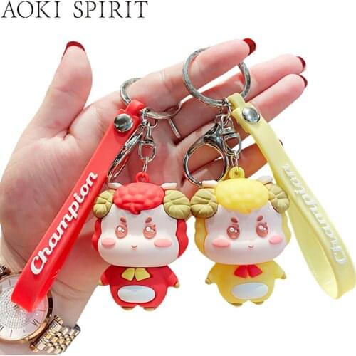 2021 New Cartoon Little Sheep Couple Keychain PVC Material 3D Cute Doll Mobile Phone Backpack Pendant Keyring Gift for Friend