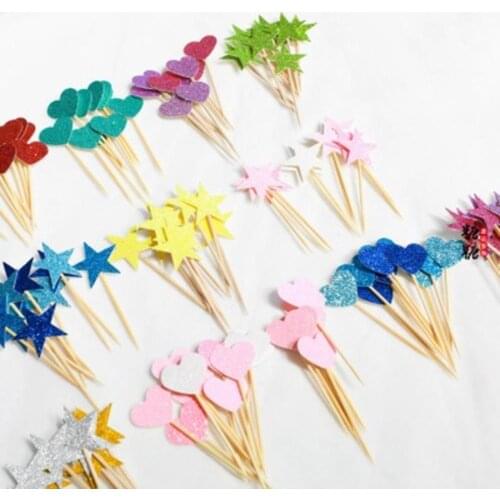 10pcs Mini Heart Star Cake Topper For Birthday Lovely Cake Flag Baby Shower For Girls Diy Party Cake Decorations Accessories
