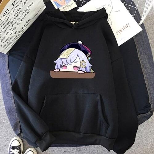 Genshin Impact Fashion Hoodie Women Kawaii Liyue Qiqi Long Sleeve Sweatshirts Cute Cartoon Print Harajuku Pullover Female