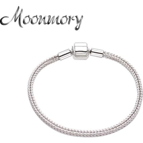 Moonmory 925 Sterling Silver Vintage Snake Clasp Bracelet Silver Bracelet For Women Fine Jewelry Suit For DIY Making Fit Charms