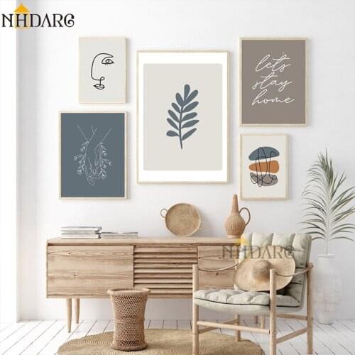 NHDARC Modern Nordic Morandi Color Painting Canvas Print Poster Wall Art Picture Plant Leaf Abstract Living Room Home Decor