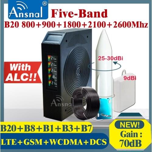 New!! Five-Band CellPhone Repeater B20 800 900 1800 2100 2600Mhz 4G Cellular Amplifier GSM 2G3G4G Network Signal Booster GSM LTE