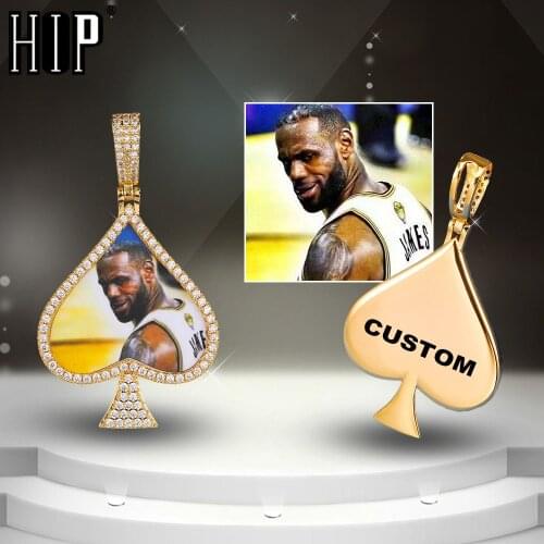 Hip Hop Personality Custom Picture Memory Medallions Spades Shape Necklaces & Pendants For Men Women Jewelry With Solid Back