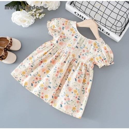 Mudkingdom Cute Princess Dress for Girls Puff Sleeves Elastic Flower Backless Dresses Drop Shoulder Summer Children Clothing