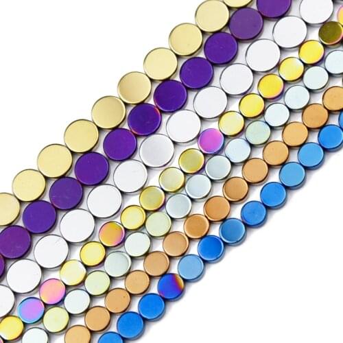 JHNBY Flat COINS Hematite Gold,Purple,Black,Blue Natural Stone 6/8mm Spacers Round Loose Beads For Jewelry Bracelets Making DIY