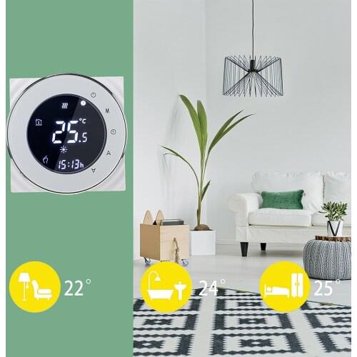 WiFi Programmable Thermostat, Smart Temperature Controller, LCD Capacitive Screen, Compatible With Alexa Google Voice Control