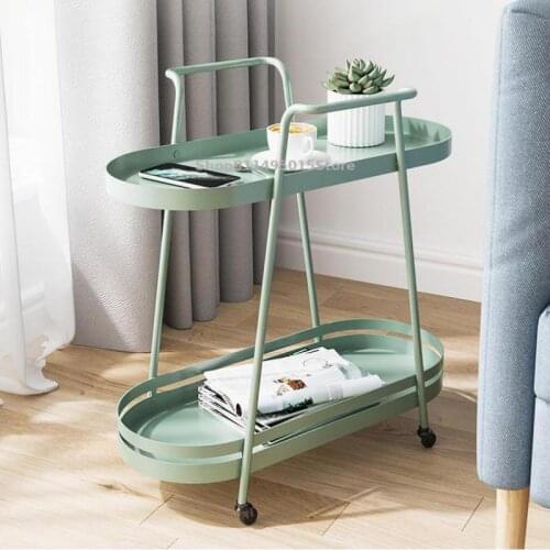Light Luxury Sofa Side Table, Movable Wheeled Small Coffee Table, Living Room Storage Cart Rack, Two-layer Nordic Ins Style