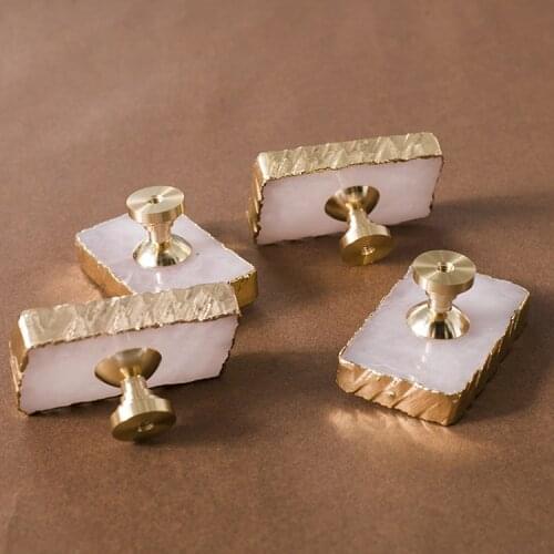 Furniture Handles Knobs Brass Door Knob Cabinet Pulls Bedroom Drawer Button Natural Crystal Agate Single Hole Wardrobe Handle