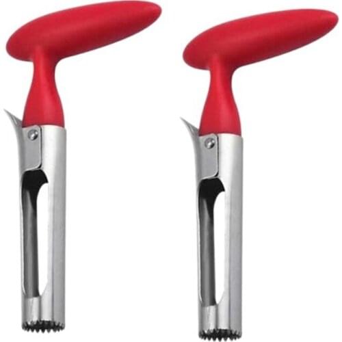 2 Pcs Apple Corer Lever Tool Stainless Steel Pear Fruit Seed Remover Cherry Red Grip With Serrated Blade