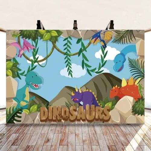 Cartoon Dinosaur Park Peak White Cloud Background Boys Birthday Party Decoration Photography Studio 3D Digital Backdrop Cloth
