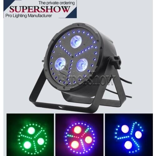 Stage effect Dmx 512 control 3X8W RGBUV 4in1 led flat par light 45x0.2W RGB strobe beam par can for dj lighting