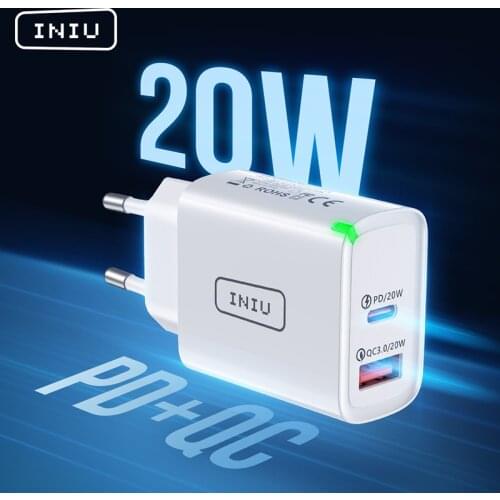 INIU PD 20W USB C Charger QC 3.0 2 Port LED Fast Phone Charge Wall Adapter For iPhone 12 11 AirPods iPad Huawei Xiaomi Samsung