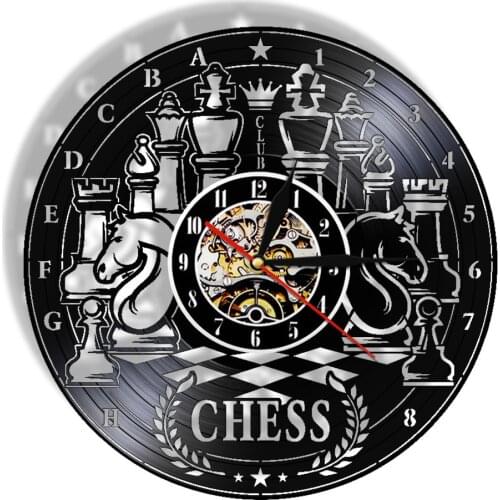 Chess Game Vinyl Record Wall Clock Chessboard Antique Wall Clock Watch Chess Club Wall Hanging Art Decor Sign Chess Lovers Gift