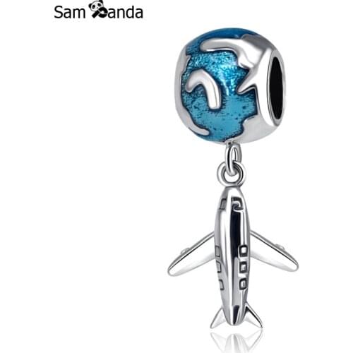 Authentic 925 Sterling Silver Charm Bead Love to Travel Airplane Dangle Charms Jetsetter Fit Pandora Bracelets Women DIY Jewelry