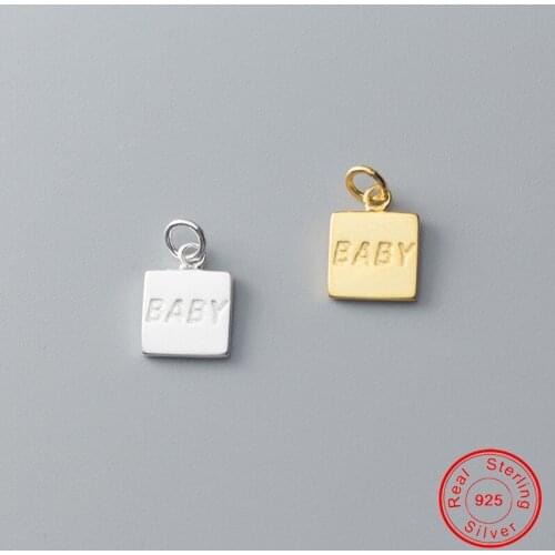 UQBing 925 Sterling Silver Square Baby Engraved Letter Charms For Women DIY Jewelry Making