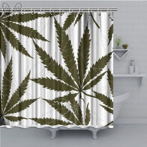 Aplysia Pattern with Leaves of Hemp Hashish Poppy Leaves Plant Bathroom Shower Curtain Accessories