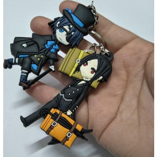 Japanese Anime Periphery Black Butler Keychains Charles Sebastian Double sided Soft Key Ring Black Butler