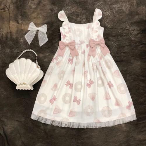 Japanese Sweet Jsk Lolita Dress Women White Strawberry Kawaii Sleeveless Bowknot Princess Tea Party Dresses