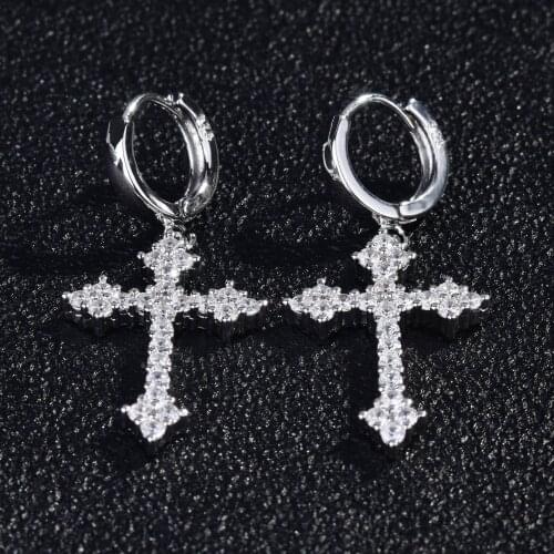 Sterling Silver 925 Jewelry Cross Shape Drop Earrings Women Silver 925 Aros Mujer Oreja Bizuteria Diamond Earring Box Jewelry