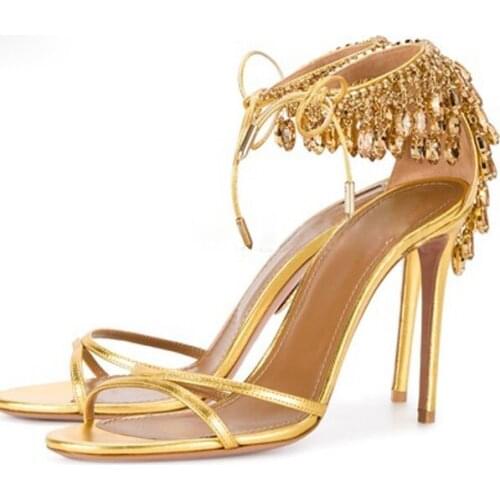 Summer Glitter Diamonds Tassel Sandals Wedding High Heel Gladiator Woman Strap open toe Rhinestone Fringed Party Sandals Shoes