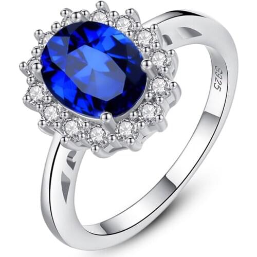 Classic 100% 925 Sterling Silver Created Oval Sapphire Wedding Rings For Women High Carbon Diamond Party Fine Jewelry Gift
