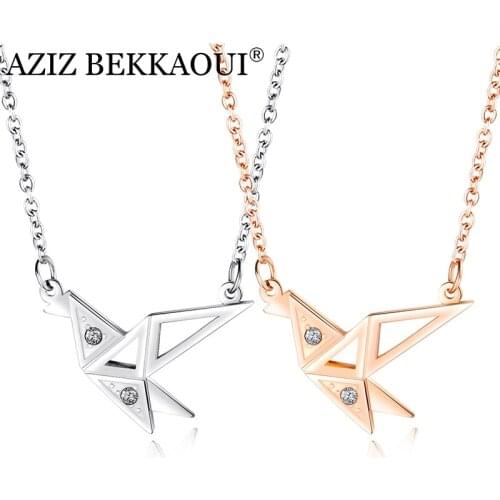 AZIZ BEKKAOUI Paper Crane Stainless Steel Necklace Women Origami Pigeon Pendant Clavicle Chain Simple Necklace