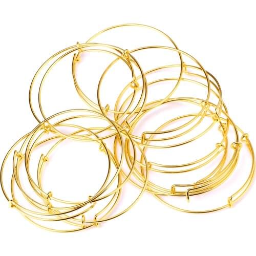10pcs/lots 65mm DIY Handmade Bracelet Stainless Steel Adjustable Bangle Accessories Gold Color Wholesale Wire Bangles Party