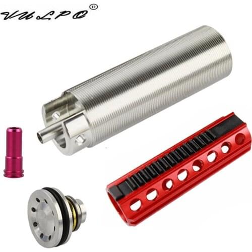 Vulpo 14 Teeth Piston Stainless Steel CNC Milled One-Piece Solid Cylinder Built-in Cylinder Head Piston Head Nozzle For Airsoft