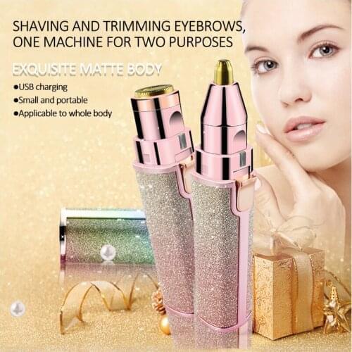 2 In 1 USB Rechargeable Electric Eyebrow Trimmer Makeup Painless Eye Brow Epilator Mini Shaver Razors Facial Body Hair Remover
