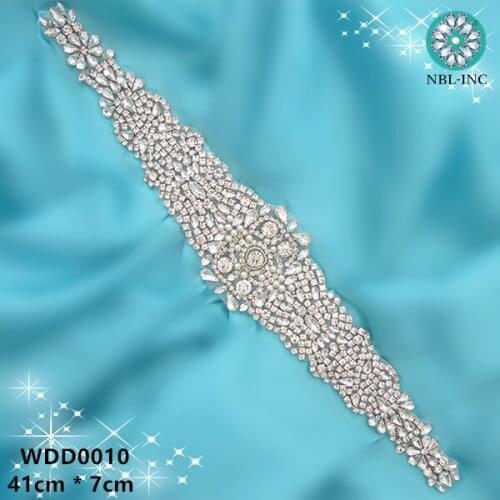 30PCS) Wholesale bridal sahs beaded sewing silver crystal rhinestone appliques for wedding dresses sash belt WDD0010