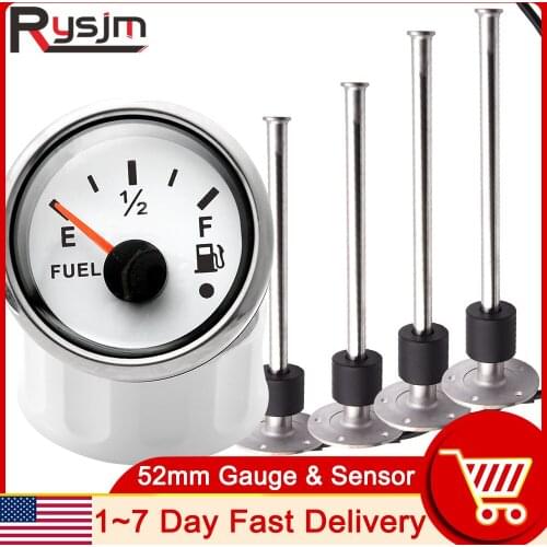 52mm Gauge Fuel Level Meters Fit 0~190 ohm Fuel Level Sensor 100mm-550mm Stainless Steel For Car Truck Boat Vehicles Universal