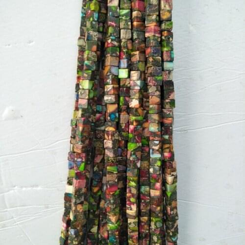 Colorful Square-shape Natural Sea Sediment Stone Beads Loose DIY Jewelry Making Square Block Imperial Jaspers Stone Bead 4/5/6mm