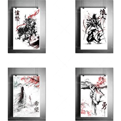 Fille de ninja avec l’art de fleur de cerise, art japonais d’éclaboussure de kanji