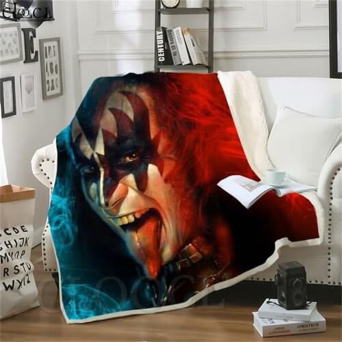 Double Layer Blankets for Beds KISS Rock Band Printed Plush Throw Blanket Teenager Quilt Home Sofa Bedding Cover Throw Blankets