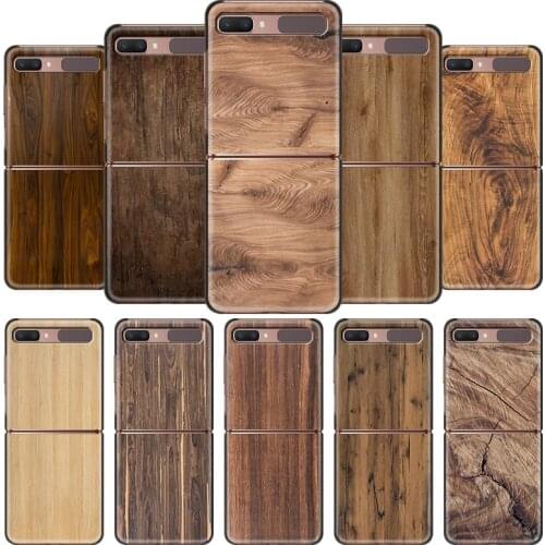Hot Sale Phone Case For Samsung Galaxy Z Flip Black Hard Shockproof Back Cover ZFlip 5G Luxury Phone Fundas Wood Texture Art Cas