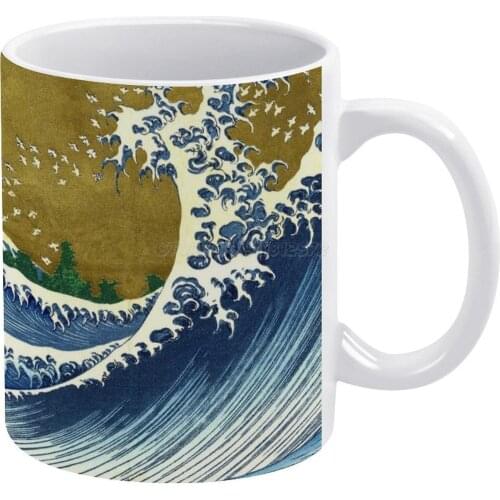 HOKUSAI. A Coloured Version Of , The Big Wave , Japan , Japanese. White Mug Vintage Mug New Unisex Size Mug Printmaker Tokyo Kat