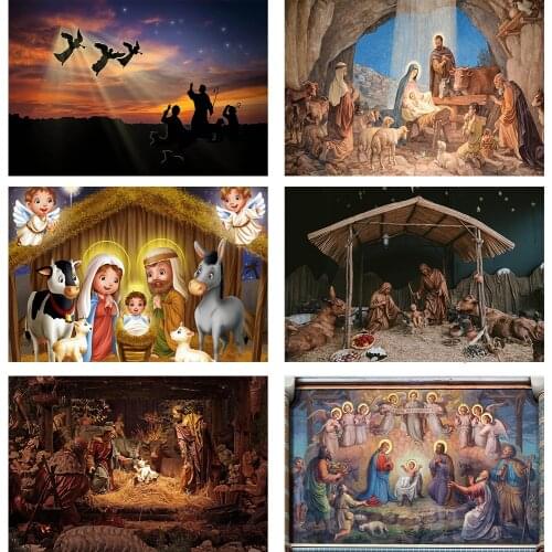 Jesus Birth Nativity Photography Backdrop Christmas Figurines Jesus Background Newborn Birthday Shepherd Photo Shoot Props